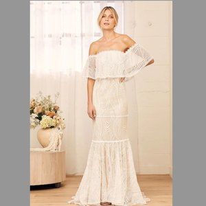 *NWT* Lulus - In My Life White Lace Off-the-Shoulder Mermaid Maxi Dress - Medium